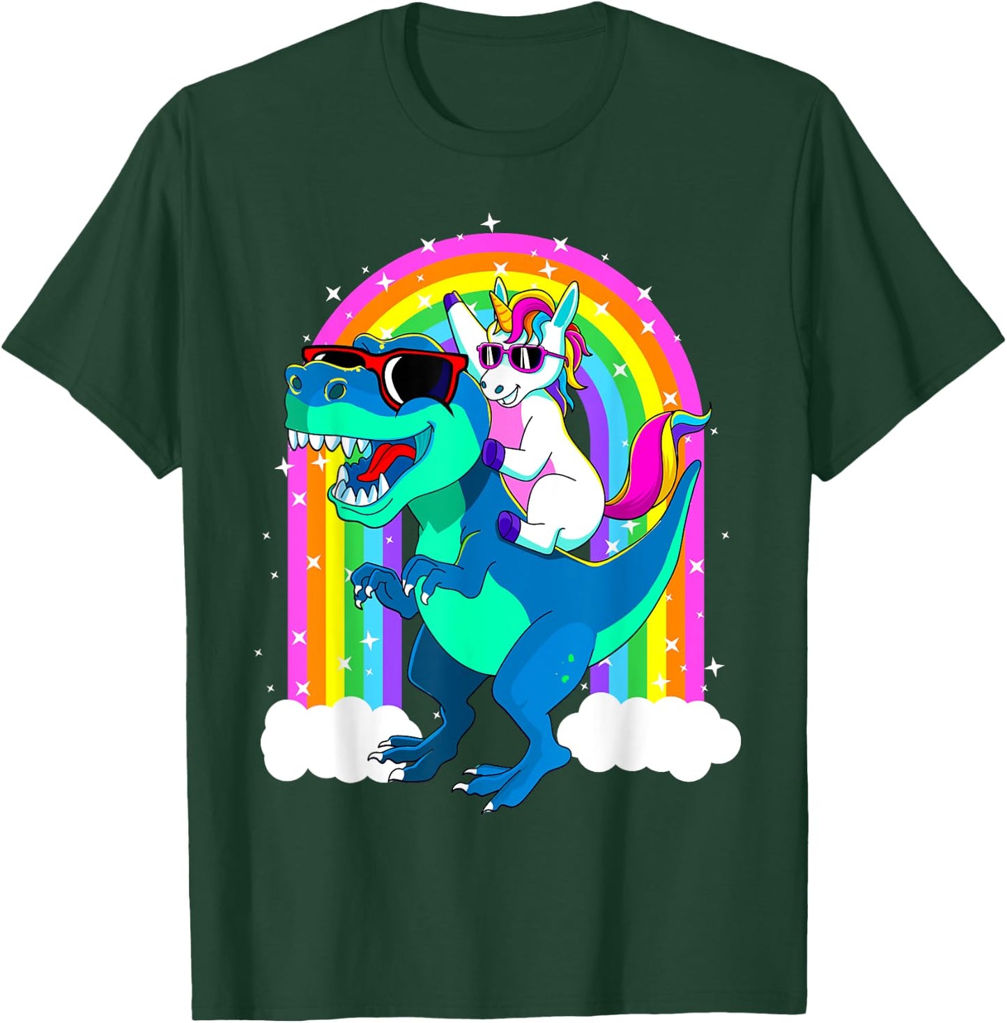 Unicorn Riding Trex Dinosaur Gift Girls Boys Kids Men Women T-Shirt - T-Shirt | Forest