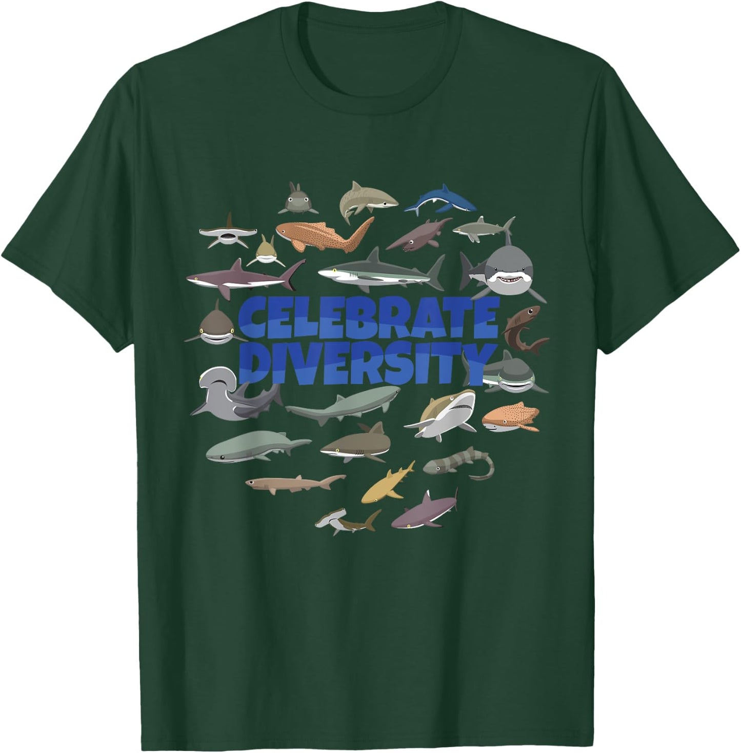 Celebrate Diversity | Sharks Apparel Types of Shark Lovers T-Shirt - T-Shirt | Forest
