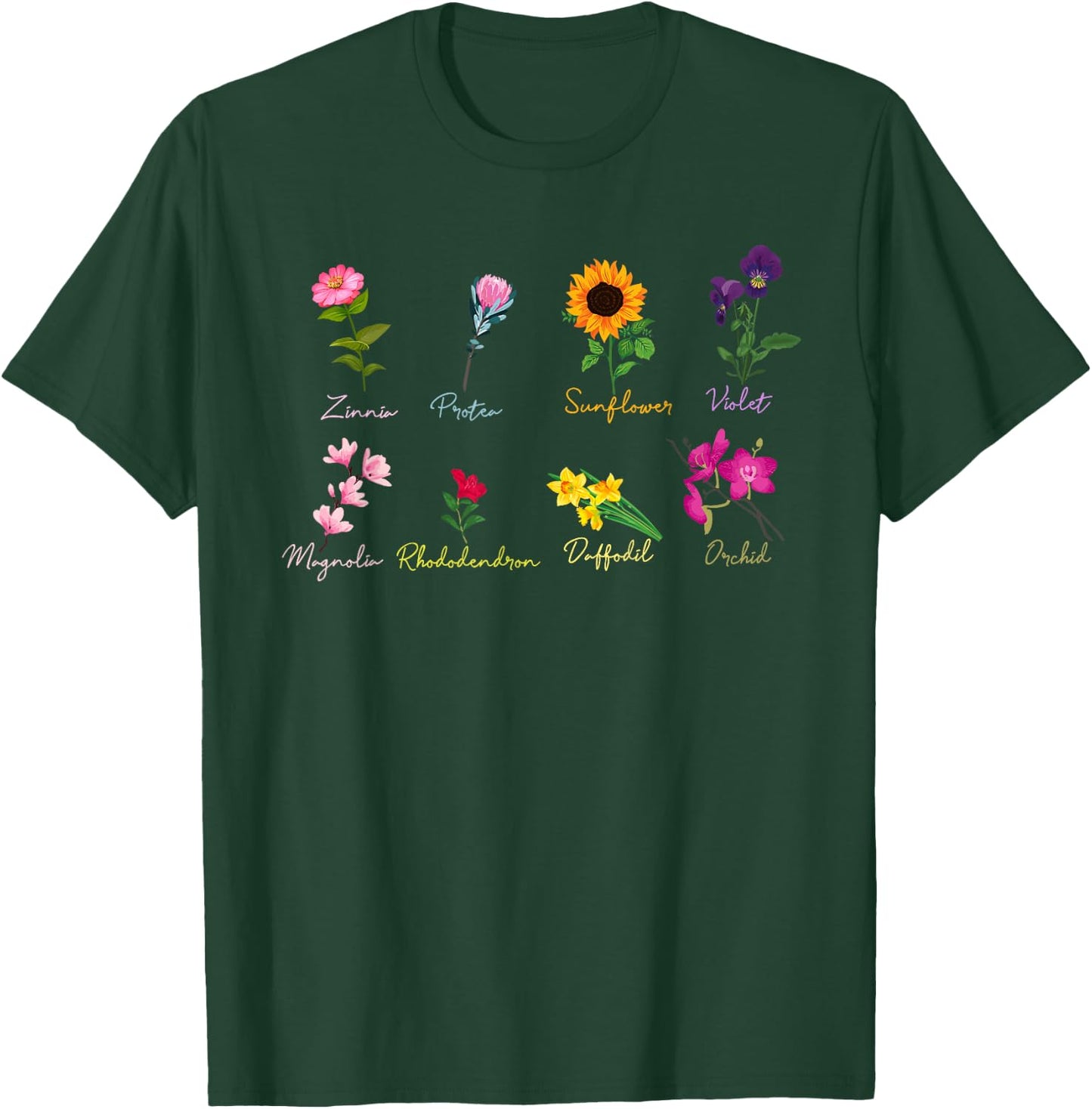 Vintage Inspired Flower Botanical Chart T-Shirt - T-Shirt | Forest
