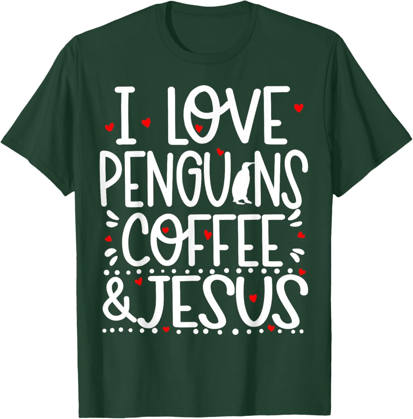 Penguins Coffee And Jesus Christian Funny Cute T-Shirt - T-Shirt | Forest