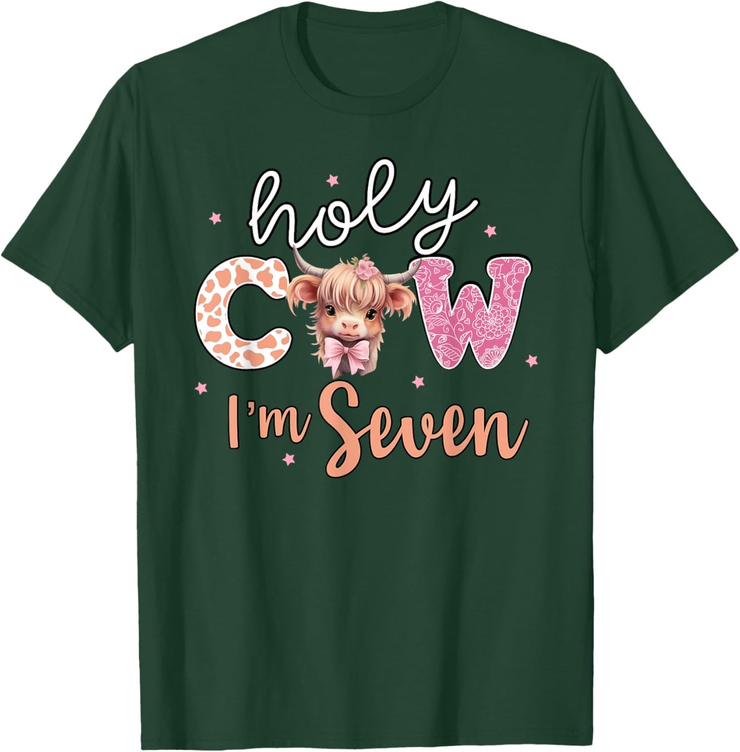 7th Birthday Shirt For Girls 7 Year Old Highland Cow Print T-Shirt - T-Shirt | Forest