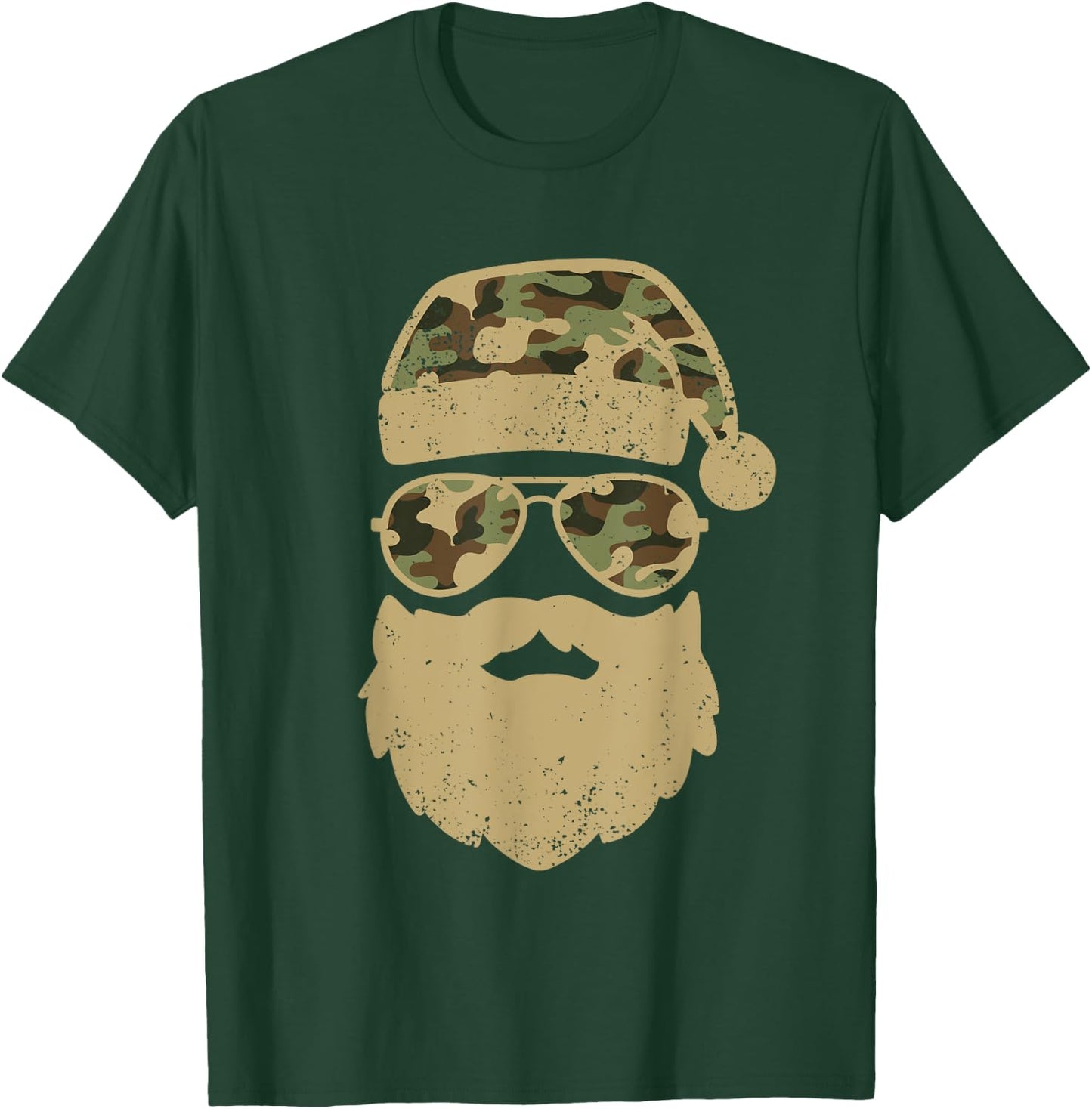 Camo Santa Claus Sunglasses Funny Camo Christmas Camouflage T-Shirt - T-Shirt | Forest