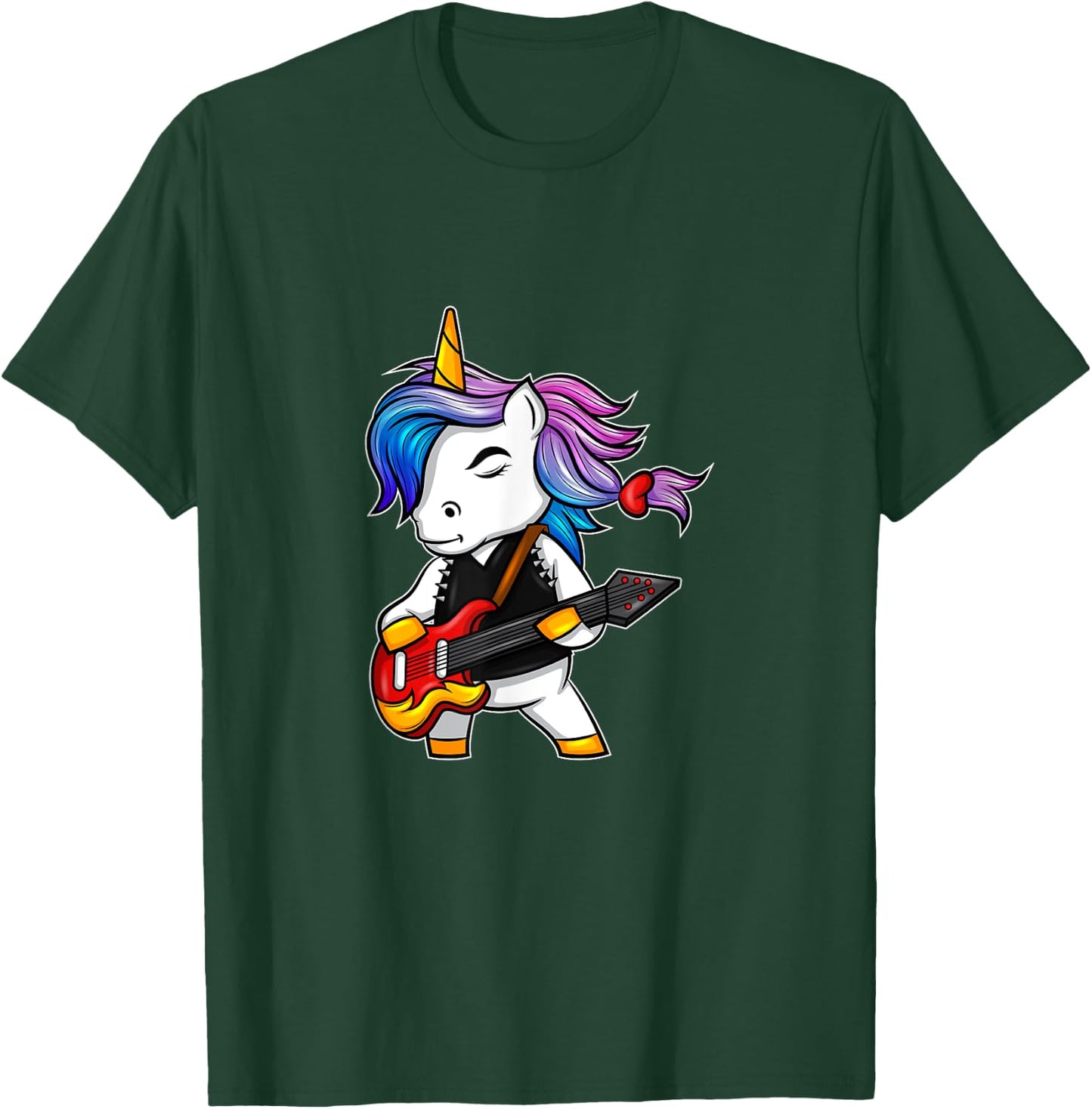 Cool rock and roll unicorn with guitar for rock fans T-Shirt - T-Shirt | Forest