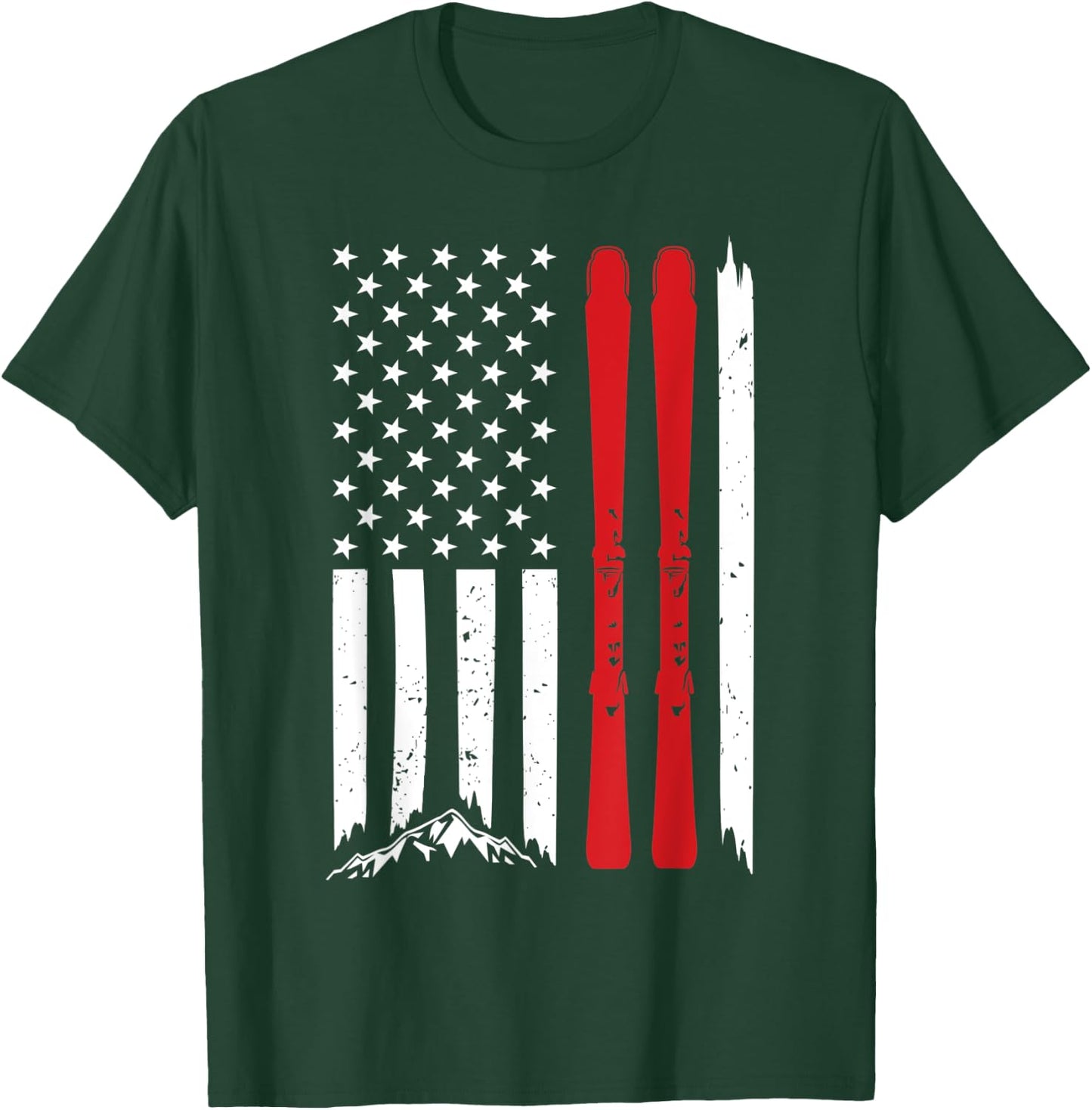 Ski American Flag Skiing US Patriotic Skier 4th Of July Gift T-Shirt - T-Shirt | Forest