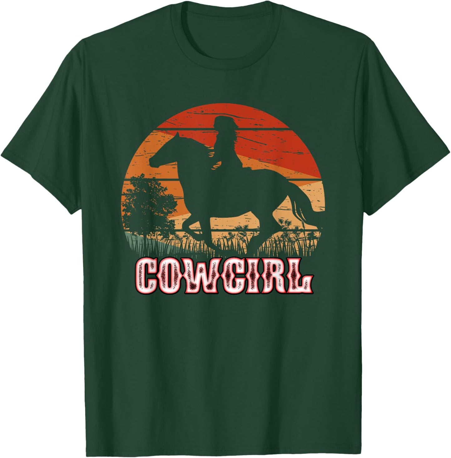 Cowgirl Girl Horse Riding Vintage Style Rodeo Texas Ranch T-Shirt - T-Shirt | Forest