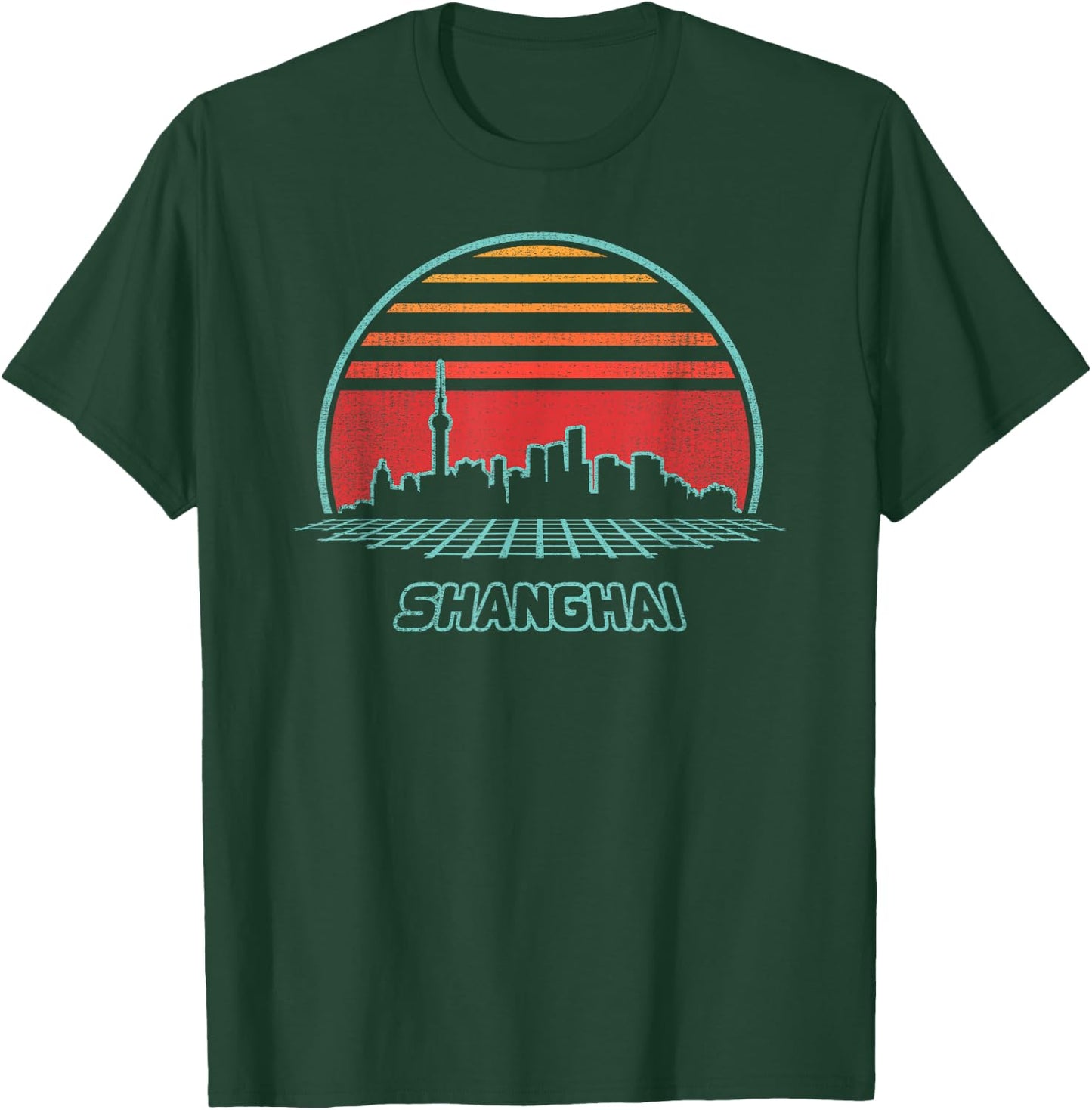 Shanghai City Skyline Retro 80s Style Souvenir Gift T-Shirt - T-Shirt | Forest
