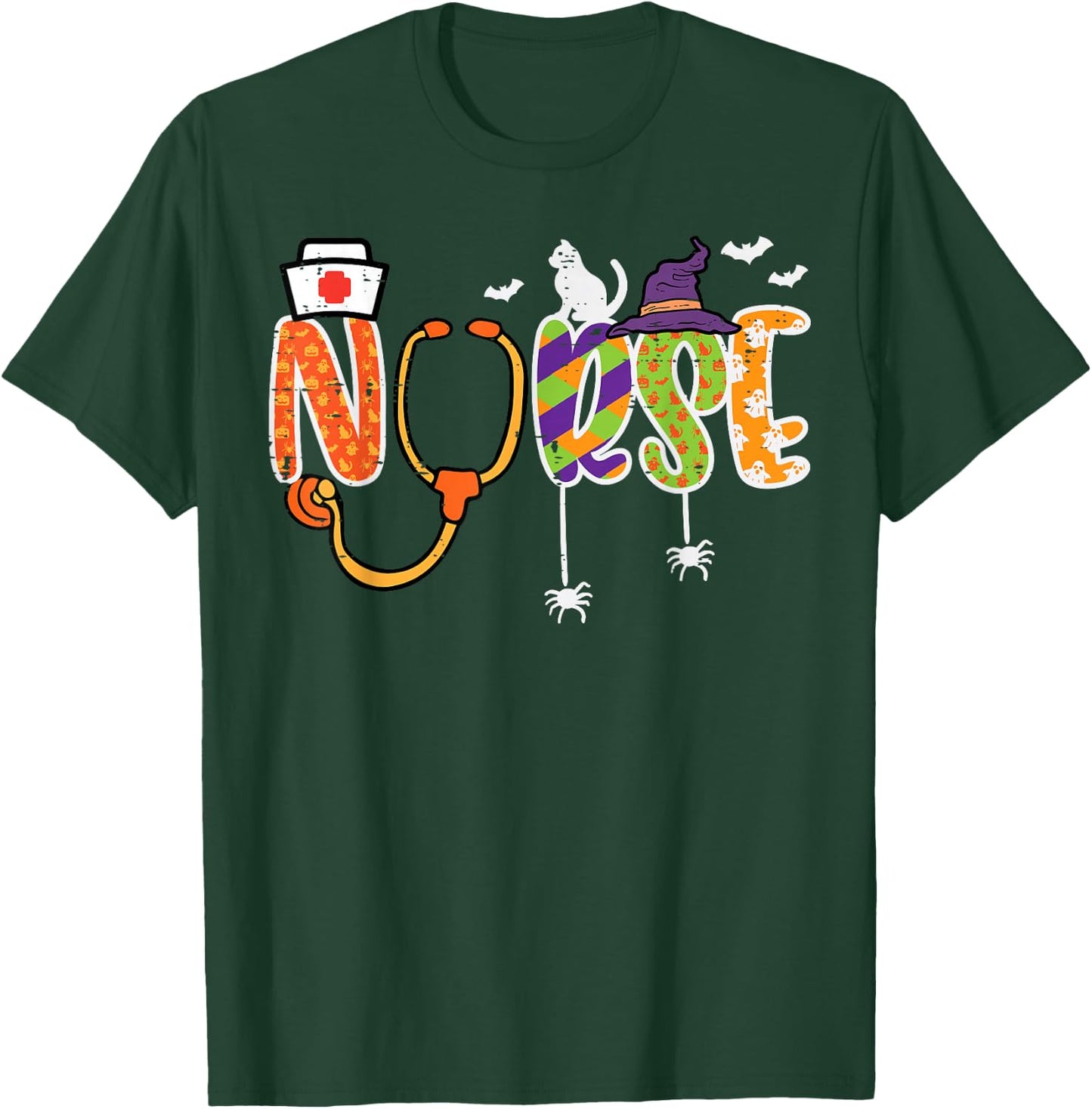Halloween Nurse Stethoscope Cute Scrub Top Costume Men Women T-Shirt - T-Shirt | Forest