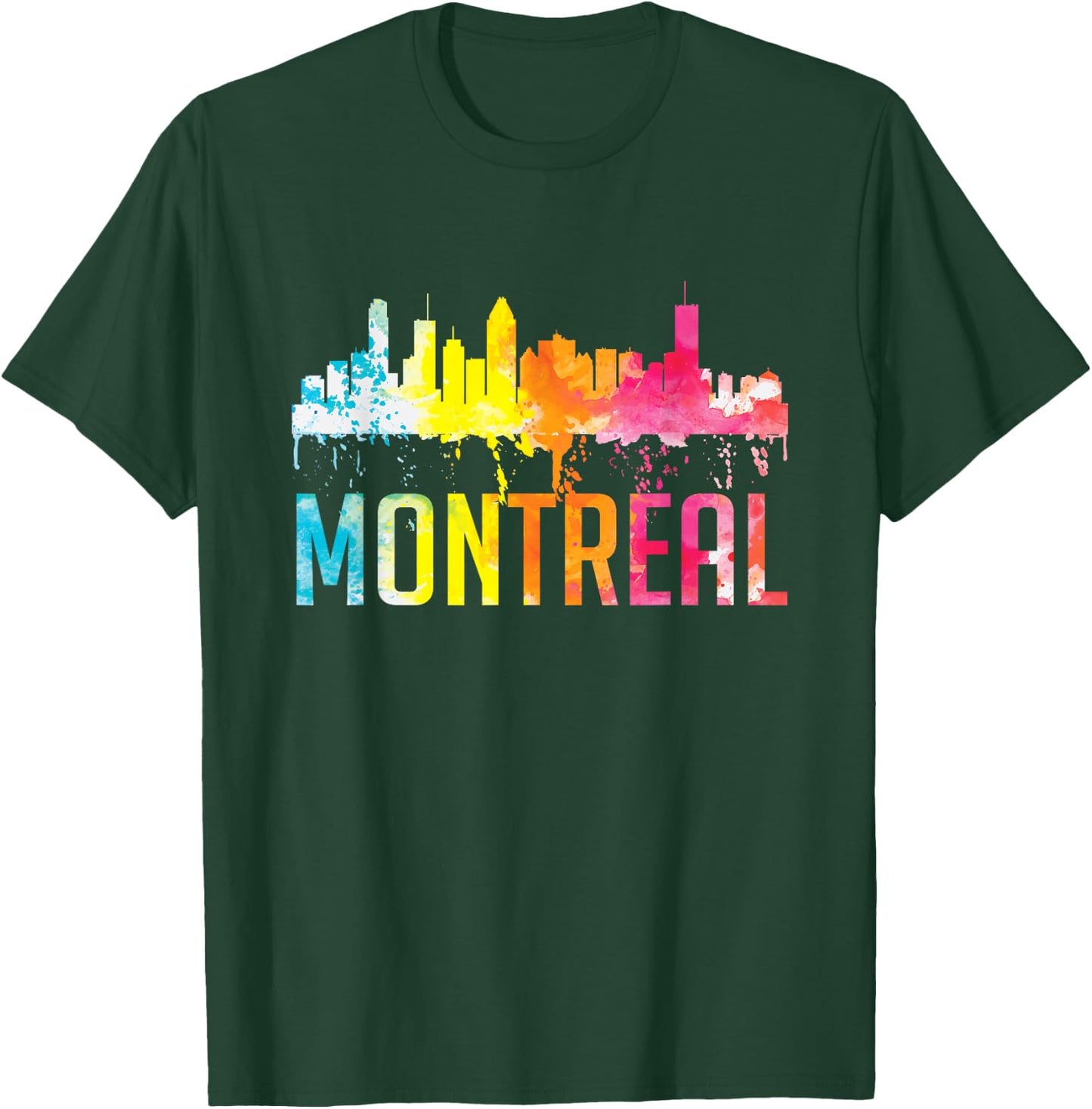 Montreal Canada Watercolor Skyline Home City Souvenir Art T-Shirt - T-Shirt | Forest