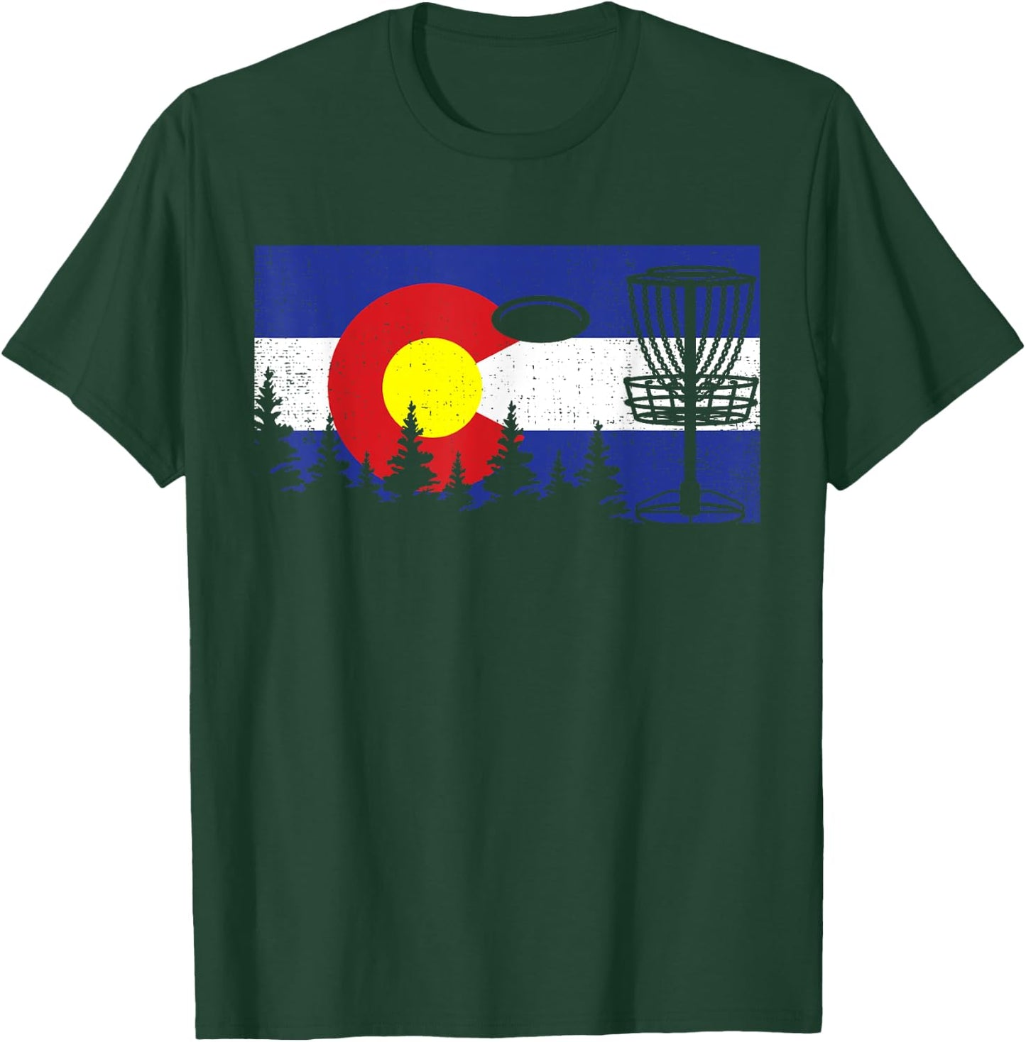 Colorado Flag Disc Golf Gift Disk Frisbees Golfer Golfing T-Shirt - T-Shirt | Forest