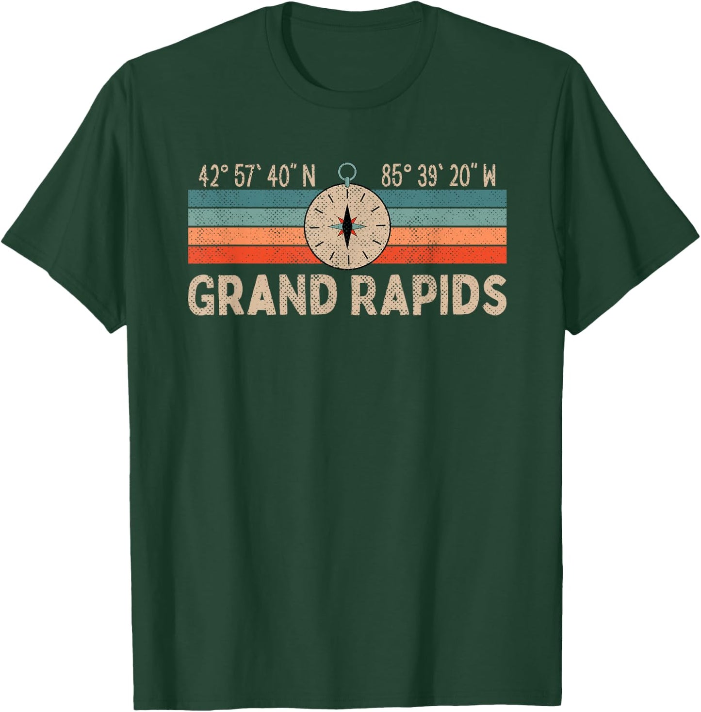 Vintage Grand Rapids Compass Retro Michigan T-Shirt - T-Shirt | Forest