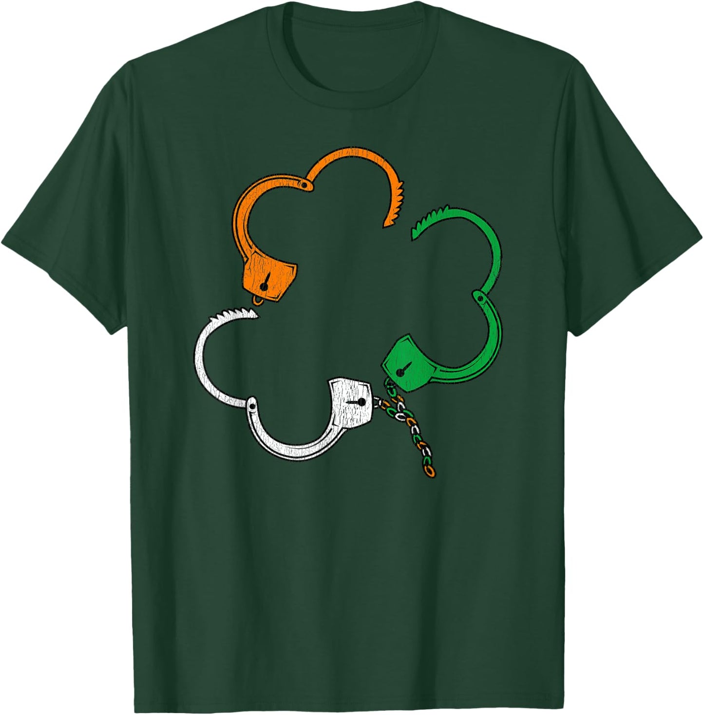 Shamrock Irish Handcuffs St. Patrick's Day 2020 Police Gift T-Shirt - T-Shirt | Forest
