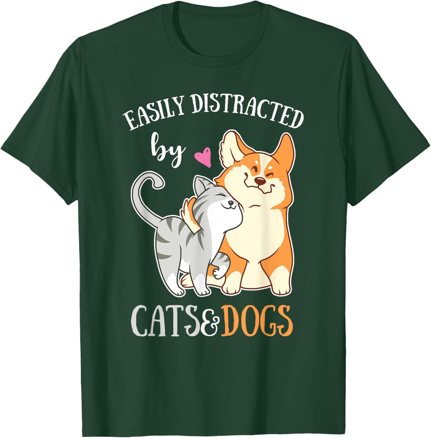 Easily Distracted By Cats And Dogs Corgi Kitten Kids T-Shirt - T-Shirt | Forest