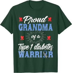 T1D Proud Grandma Diabetes Awareness Type 1 Insulin Pancreas T-Shirt - T-Shirt | Forest