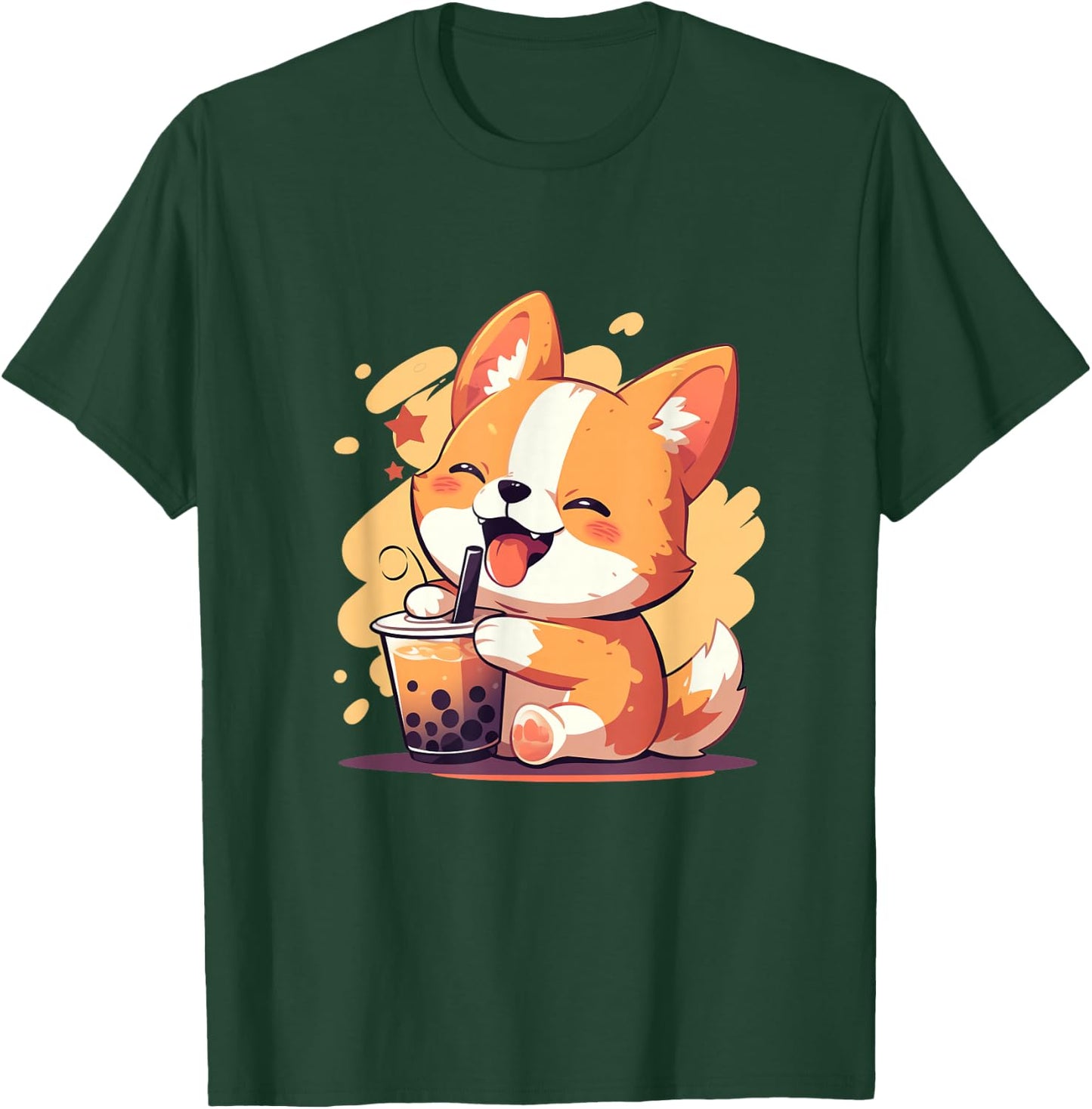 Cute Kawaii Corgi Drinking Boba Tea T-Shirt - T-Shirt | Forest
