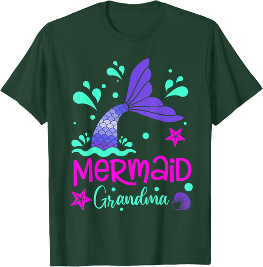Mermaid Grandma Funny Matching Family Bday Party Squad T-Shirt - T-Shirt | Forest