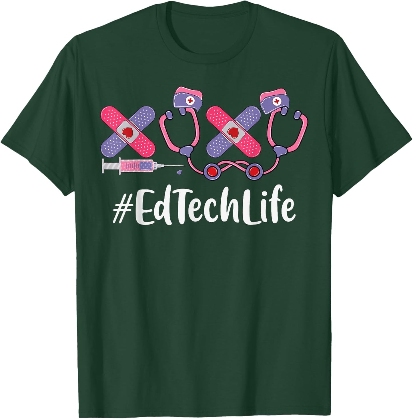 Ed Tech Valentines Day Women Heart Stethoscope Appreciation T-Shirt - T-Shirt | Forest