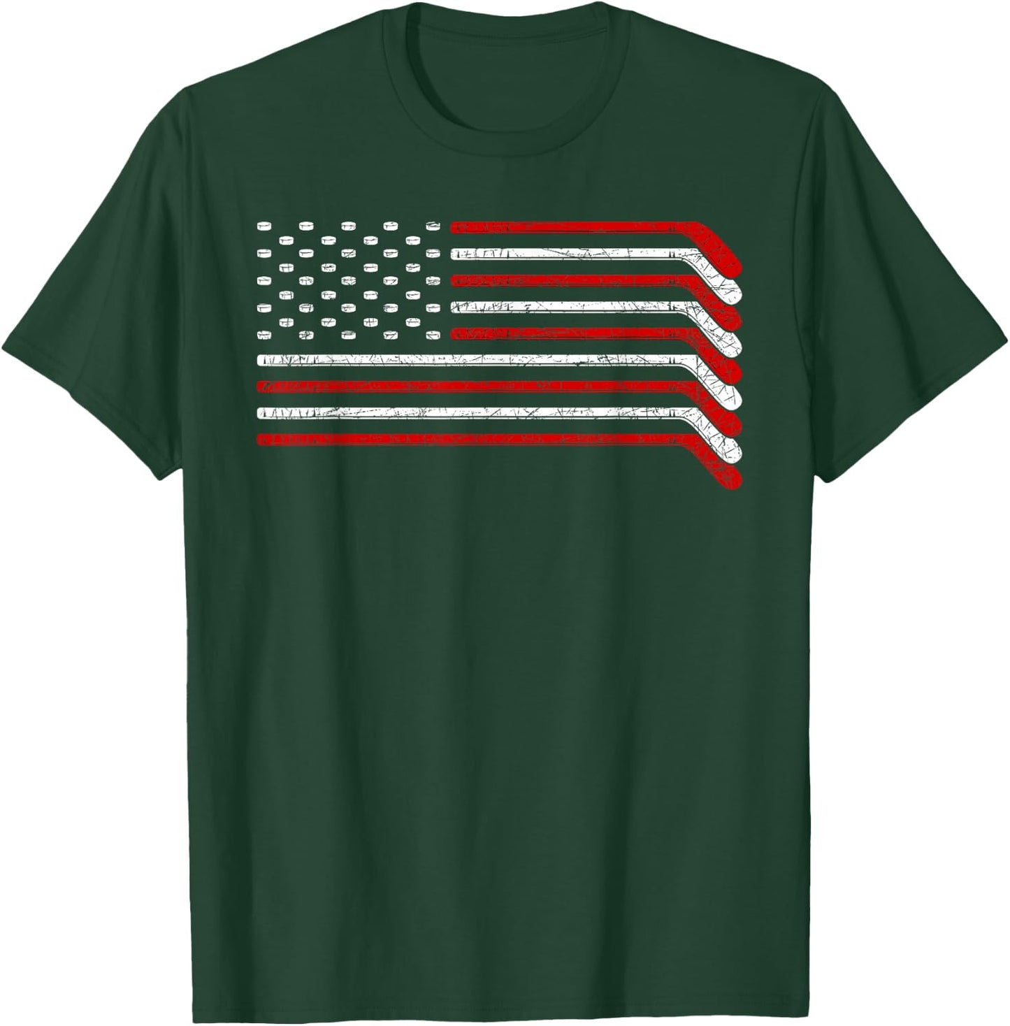 US Flag Hockey Stick Patriotic American Hockey Player Hockey T-Shirt - T-Shirt | Forest