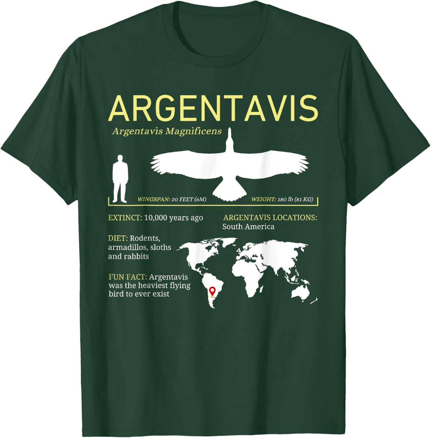 Argentavis Extinct Prehistoric Giant Flying Bird T-Shirt - T-Shirt | Forest
