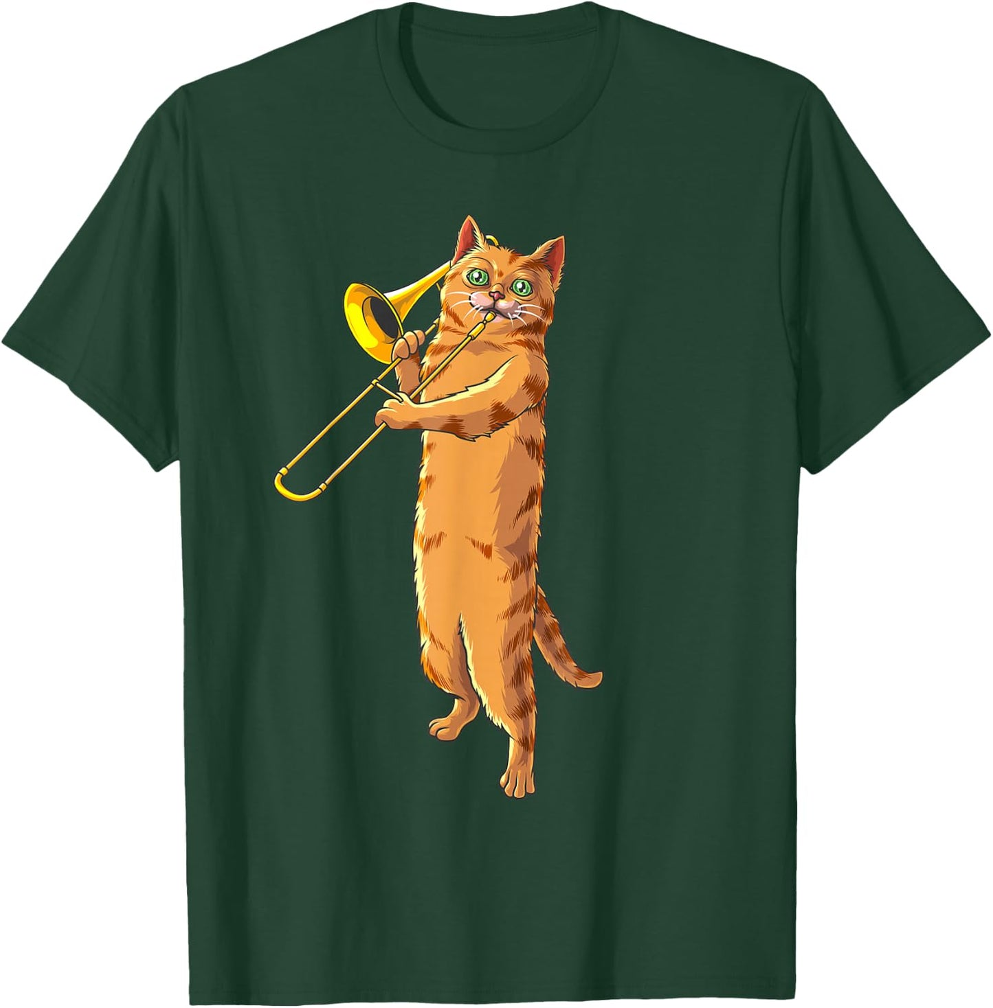 Funny Cat Playing Trombone Gift | Cool Kitten Musician Fan T-Shirt - T-Shirt | Forest