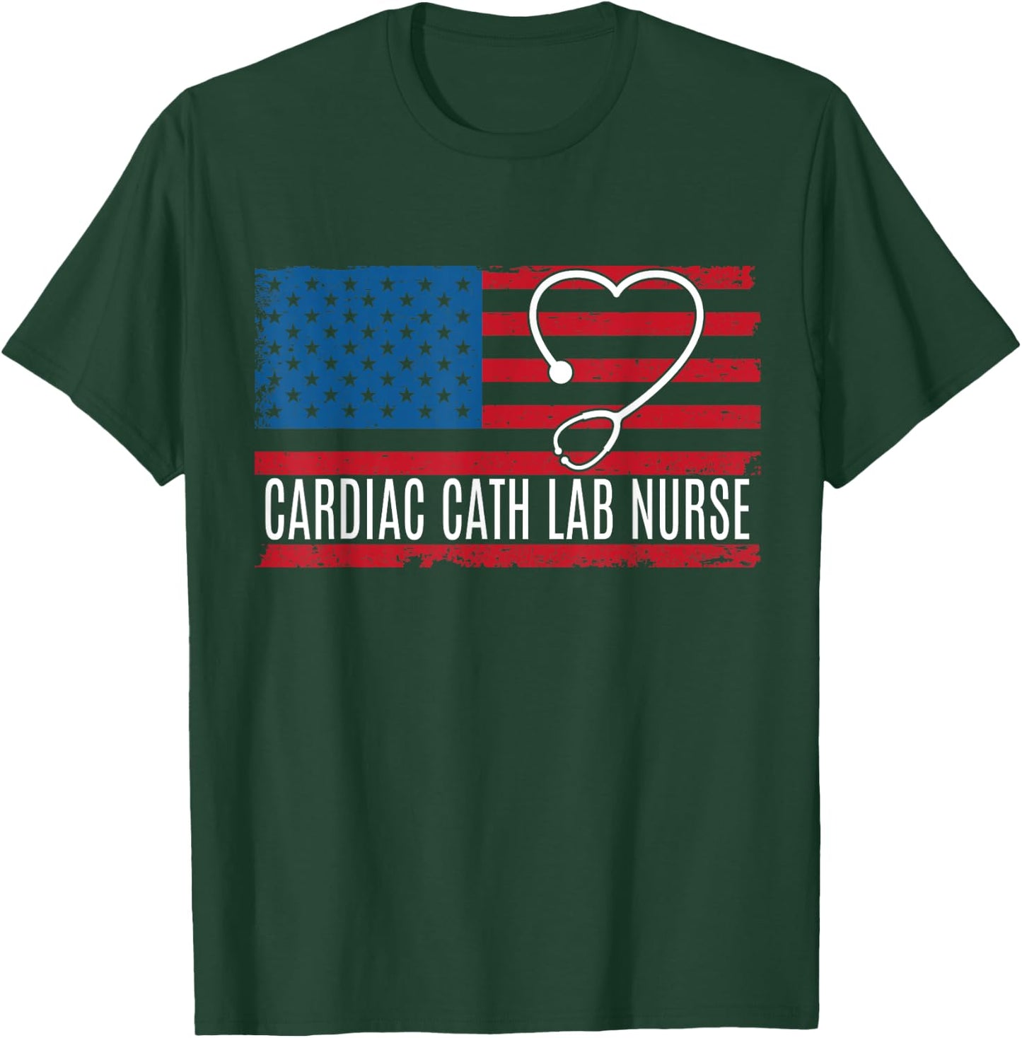 Cardiac Cath Lab Nurse USA Flag Kids Men T-Shirt - T-Shirt | Forest