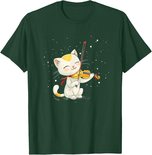 Beautiful Cat plays nice Violin Costume Men Women Kids T-Shirt - T-Shirt | Forest