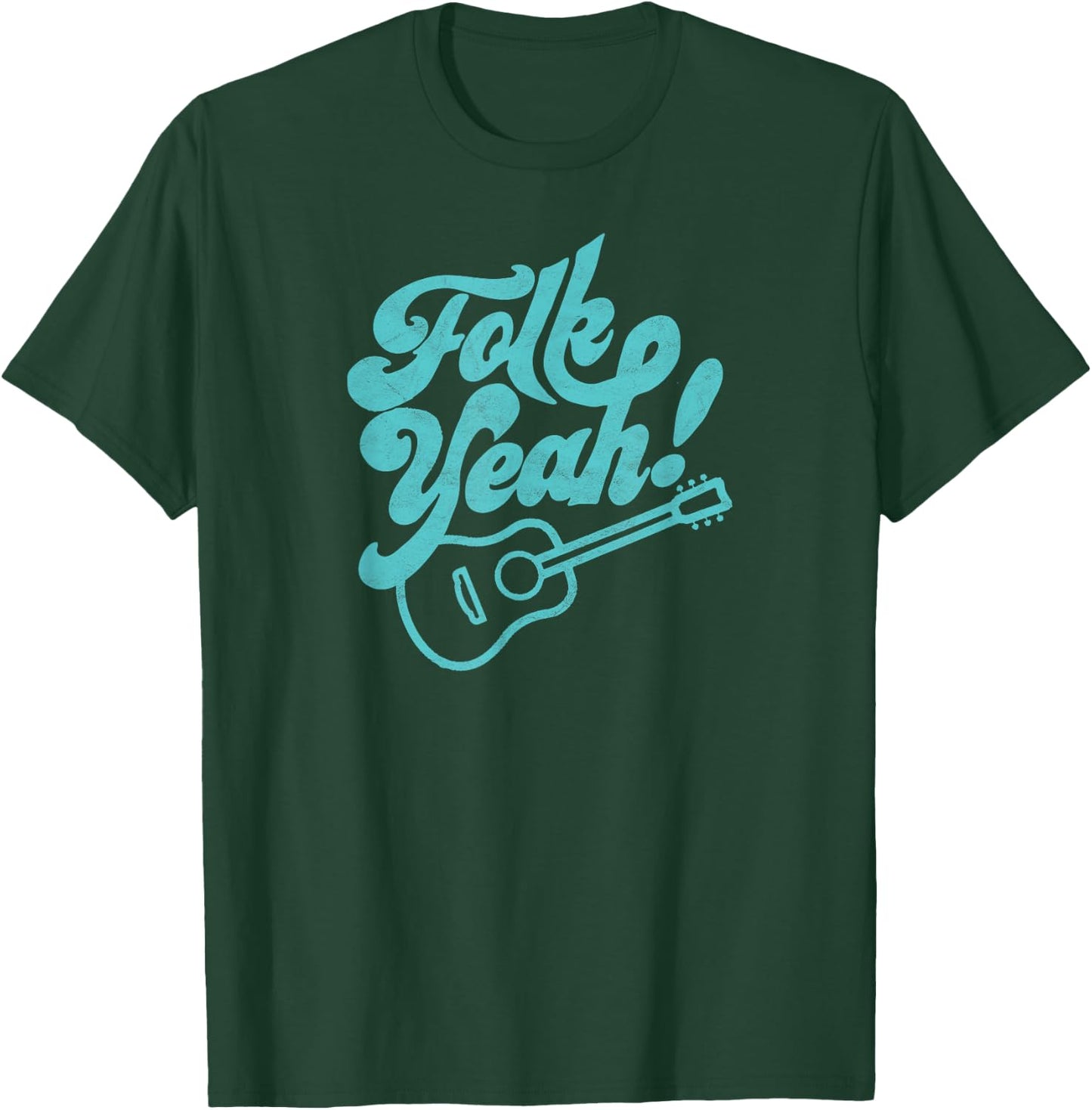 Folk Yeah! Funny Guitar Minimalist Music Retro Graphic T-Shirt - T-Shirt | Forest
