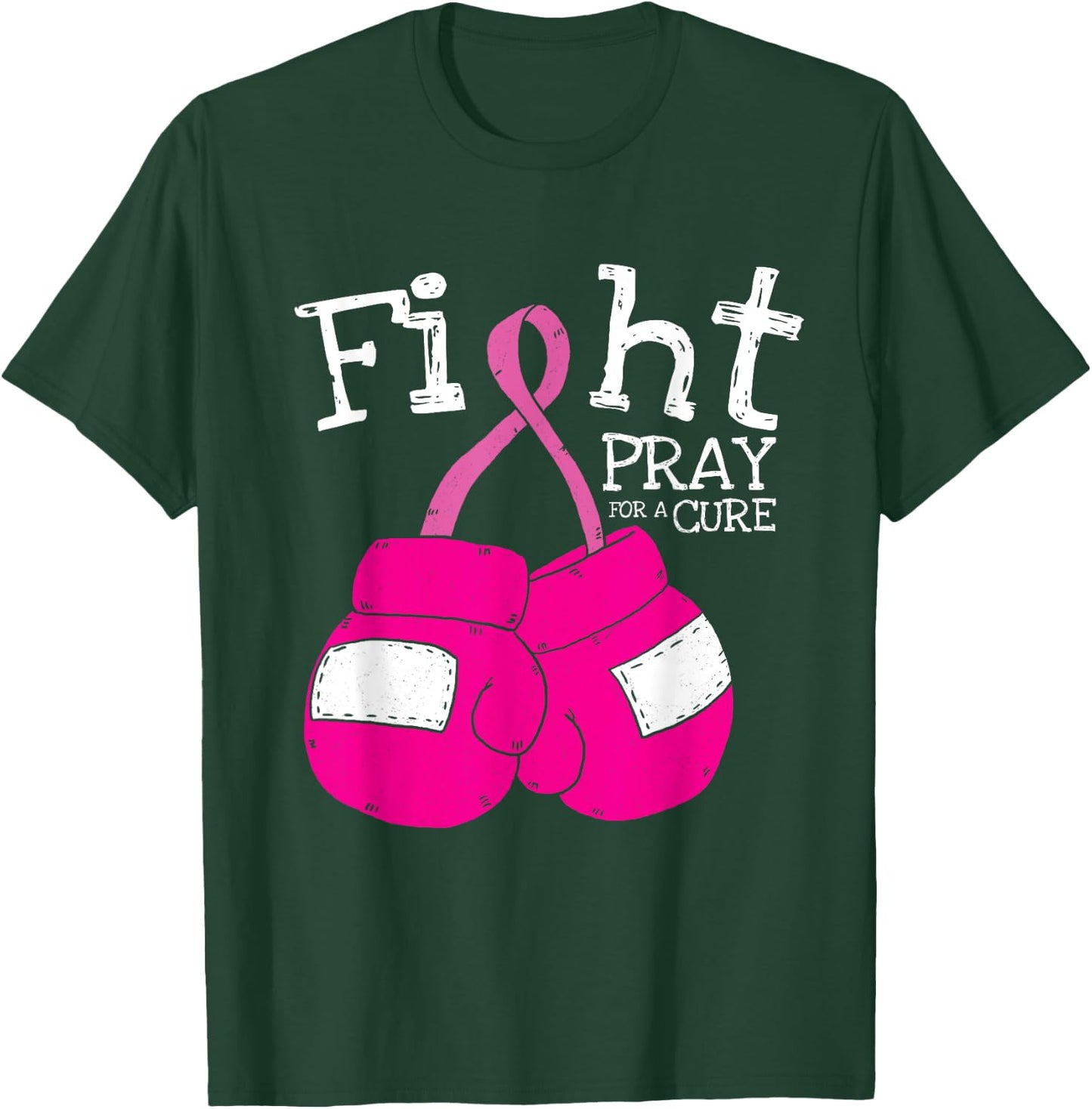 Pink Ribbon Fight Inspirational Breast Cancer Awareness Gift T-Shirt - T-Shirt | Forest