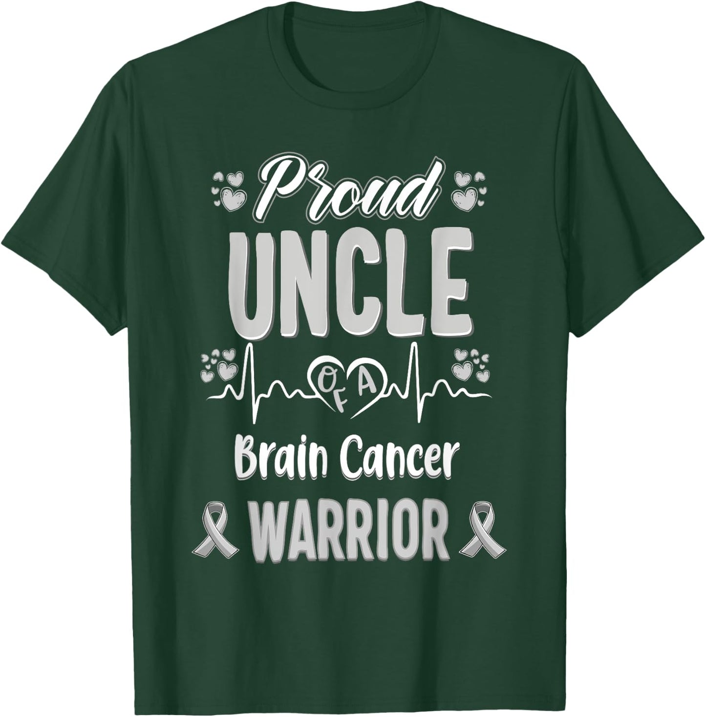 proud Uncle Brain cancer warrior awareness ribbon Grey T-Shirt - T-Shirt | Forest