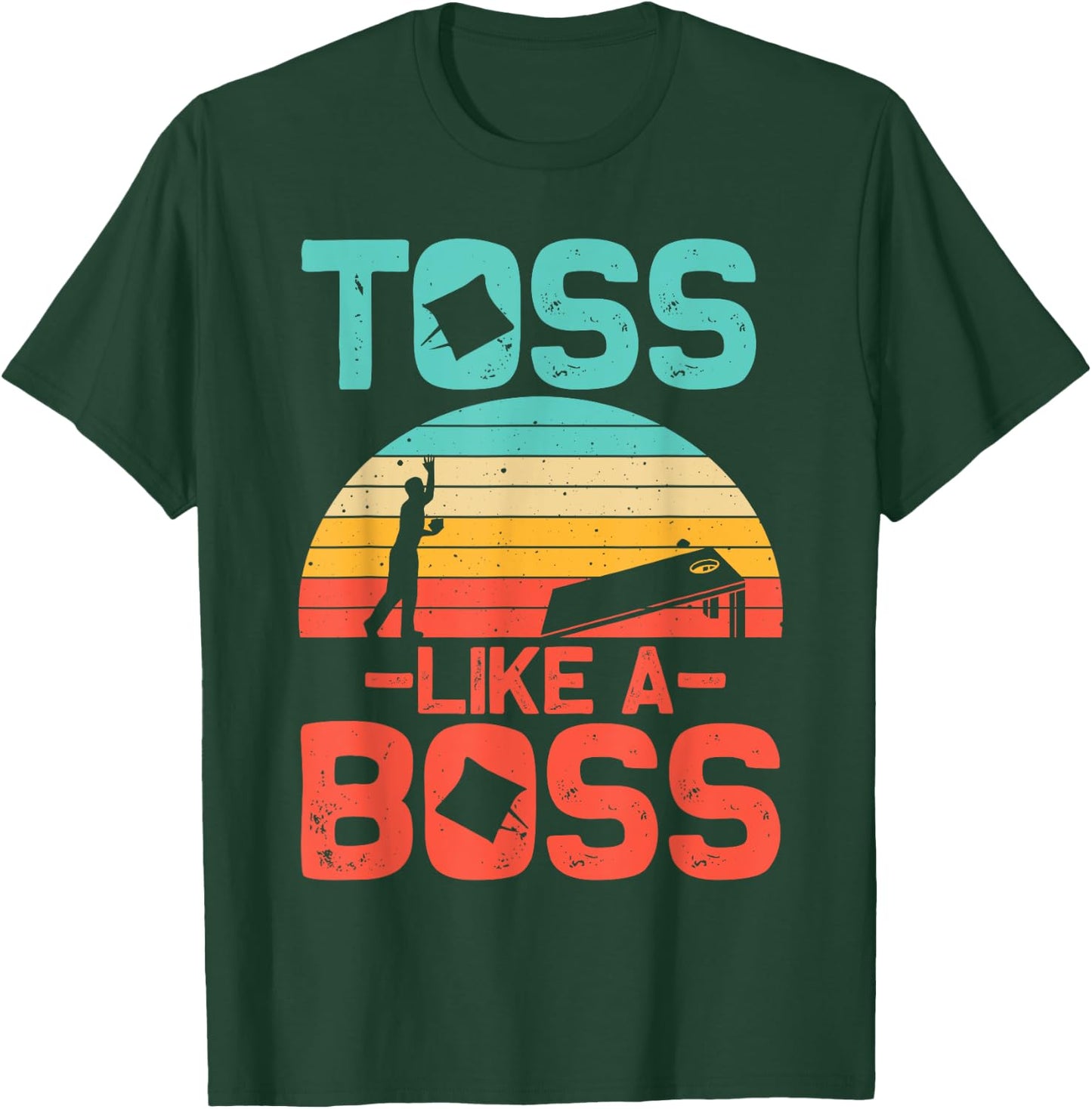 Funny Cornhole Gift Men Women Cool Cornhole Toss Like A Boss T-Shirt - T-Shirt | Forest