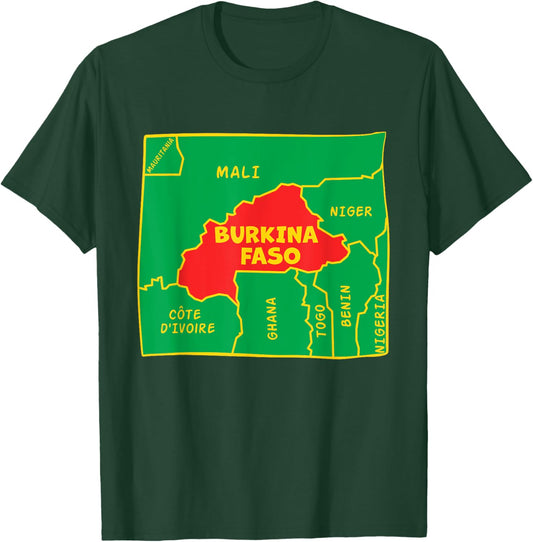 Burkina Faso Map in flag colors. Surrounding countries T-Shirt - T-Shirt | Forest