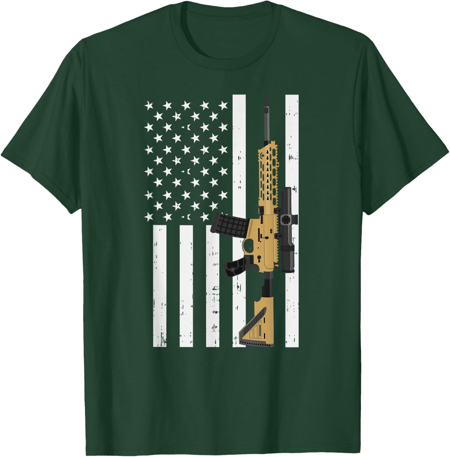 Retro Rifle American Flag - USA Patriotic Gun Lover Gift T-Shirt - T-Shirt | Forest