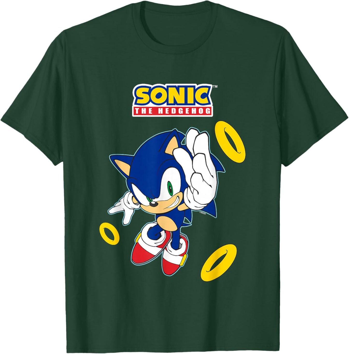 Sonic The Hedgehog In A Hurry Golden Rings Cool Shot T-Shirt - T-Shirt | Forest