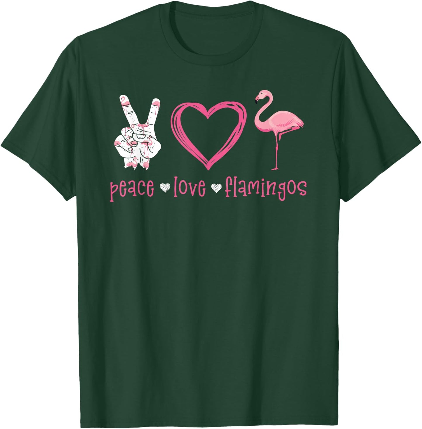 Peace Love Flamingo Hand Sign Heart Flamingo Lovers T-Shirt - T-Shirt | Forest