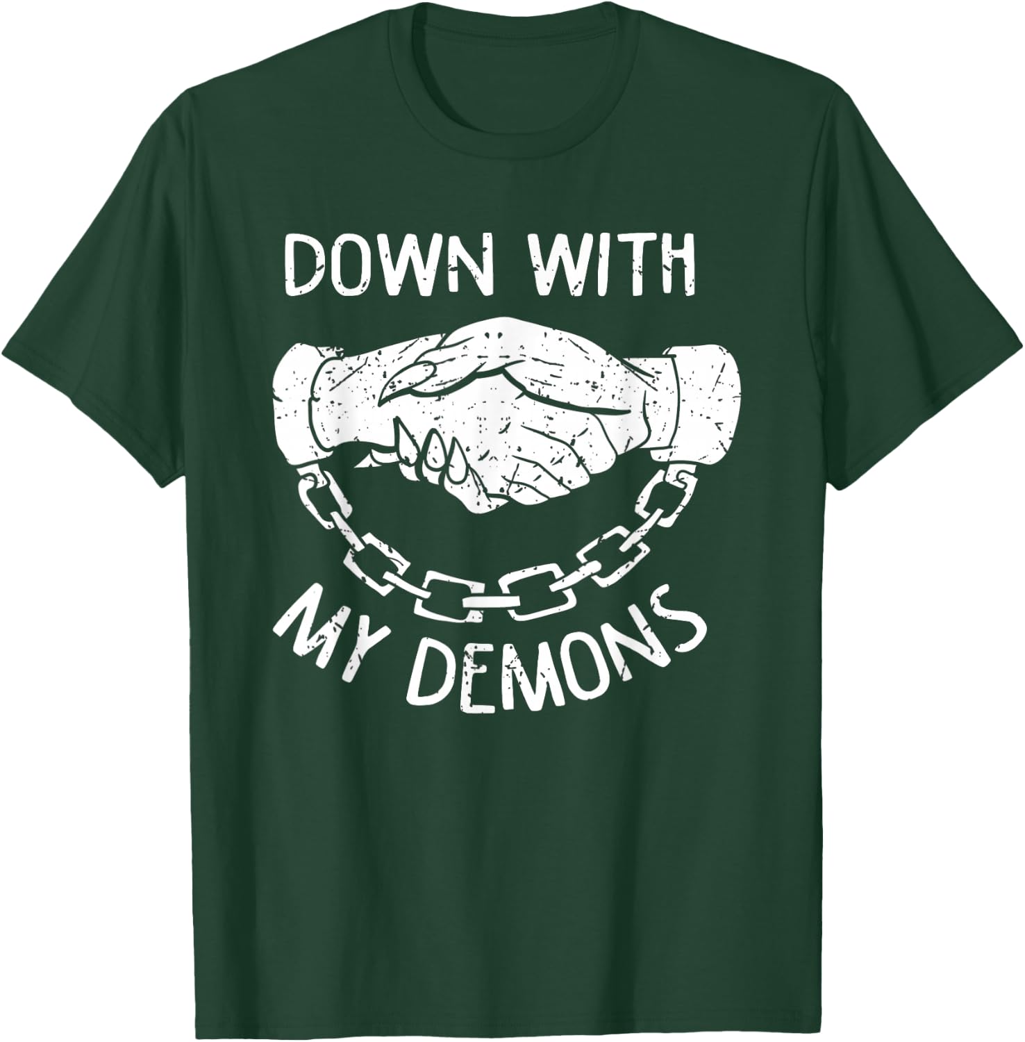 Down With My Demons Deal Handshake Aesthetic Humour Goth T-Shirt - T-Shirt | Forest
