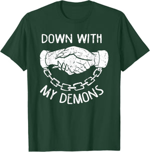 Down With My Demons Deal Handshake Aesthetic Humour Goth T-Shirt - T-Shirt | Forest