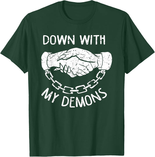 Down With My Demons Deal Handshake Aesthetic Humour Goth T-Shirt - T-Shirt | Forest