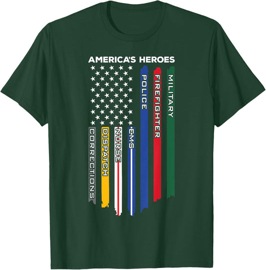 First Responders Heroes - Police Military Firefighter Nurses T-Shirt - T-Shirt | Forest