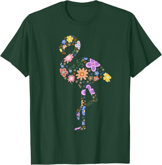 Flamingo Flower Silhouette Lover Gifts Lover Flamingos Gift T-Shirt - T-Shirt | Forest