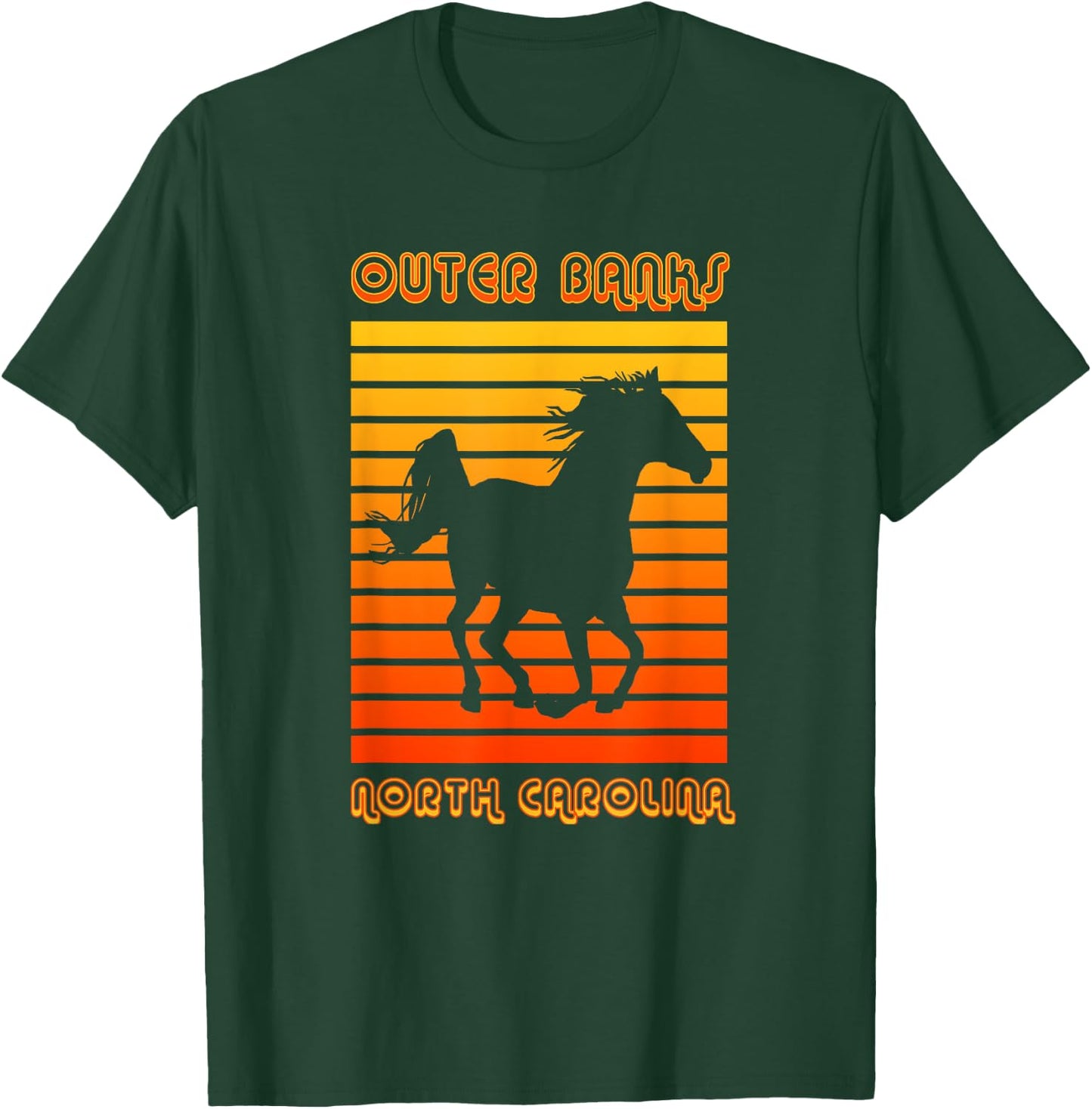 Retro OBX NC Corolla Beach Vacation Outer Banks Wild Horses T-Shirt - T-Shirt | Forest
