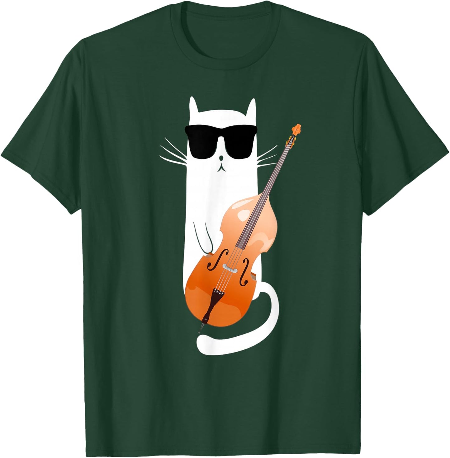 Funny Cat Wearing Sunglasses Playing Double Bass T-Shirt - T-Shirt | Forest