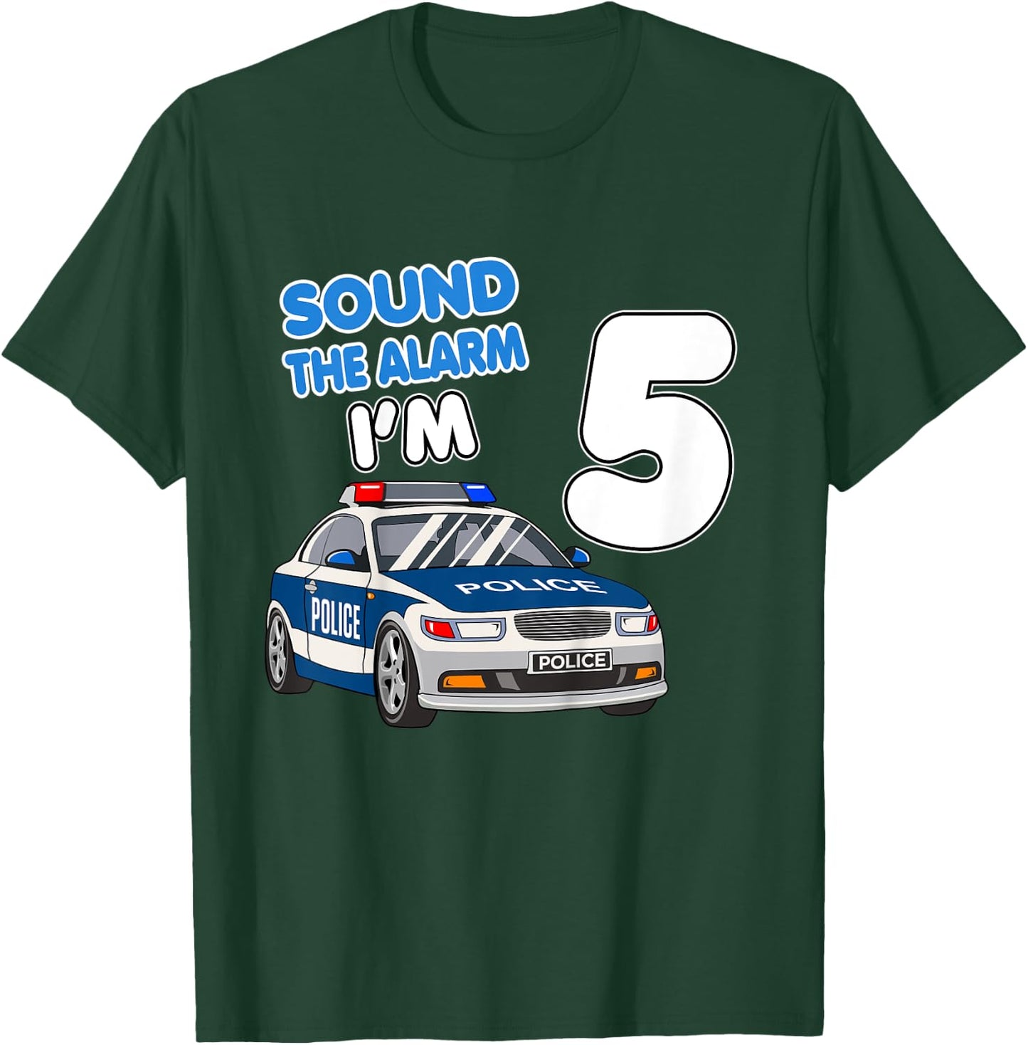 Kids Police Car 5th Birthday Shirt Boy 5 Cop Policeman Officer T-Shirt - T-Shirt | Forest