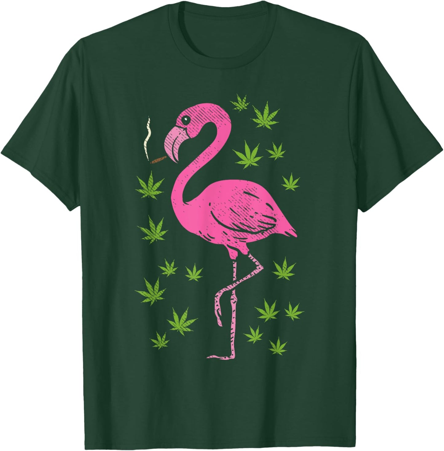 Flamingo Bird Smoking Weed Cannabis Blunt 420 Stoner Gift T-Shirt - T-Shirt | Forest