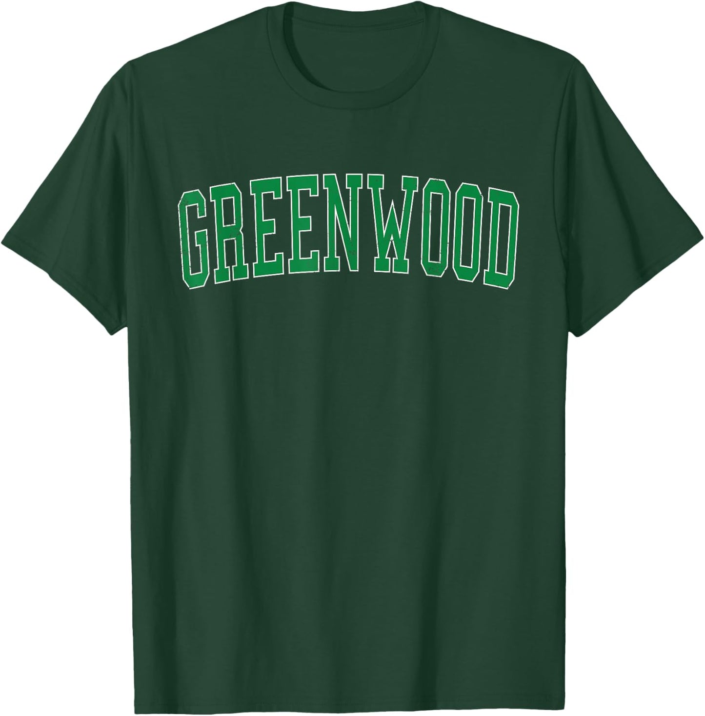 Vintage Greenwood IN Distressed Green Varsity Style T-Shirt - T-Shirt | Forest