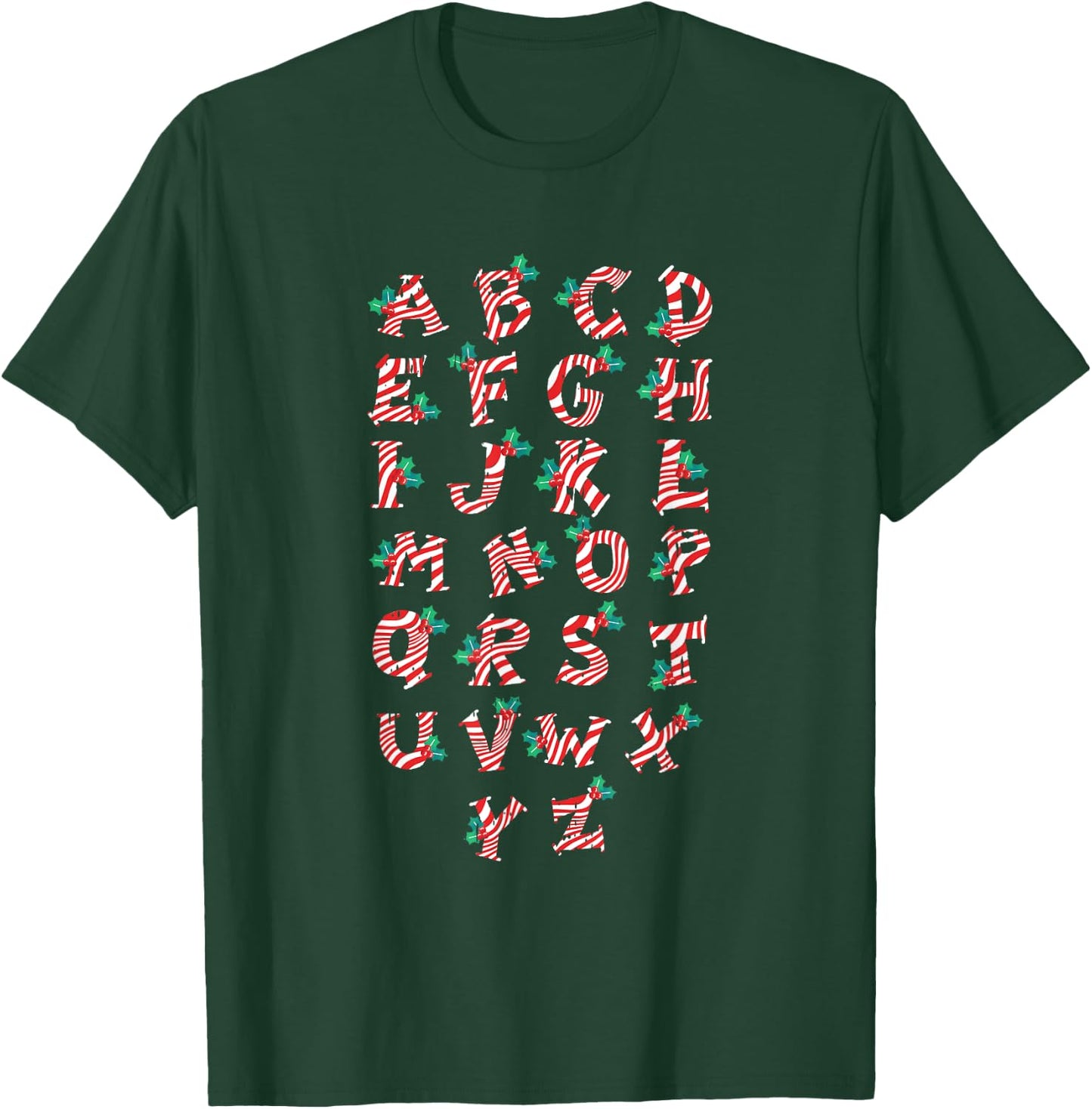 Christmas Alphabet Candy Cane X-Mas Holiday Teacher Women Kids T-Shirt - T-Shirt | Forest
