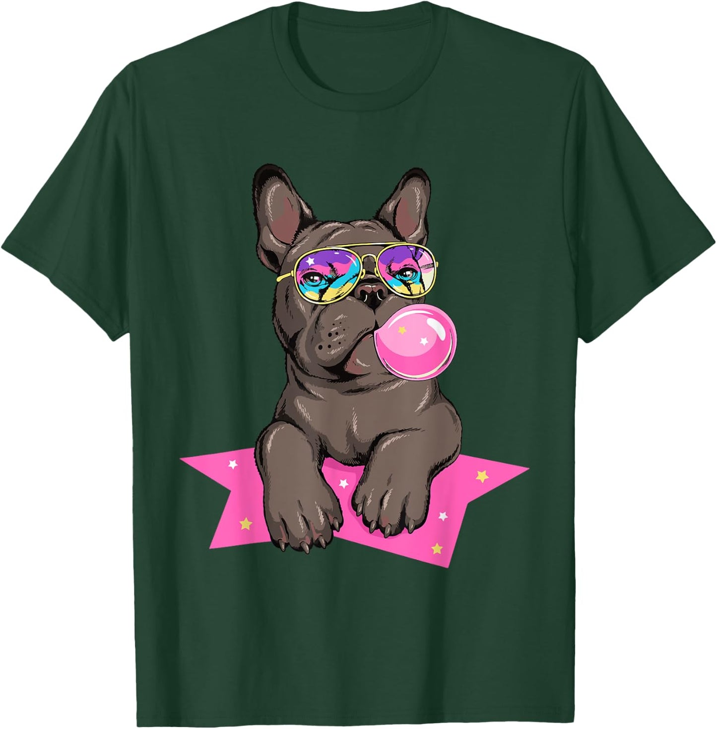Funny French Bulldog Rockstar Bubblegum Frenchie Dog Lover Men Women Kids T-Shirt - T-Shirt | Forest