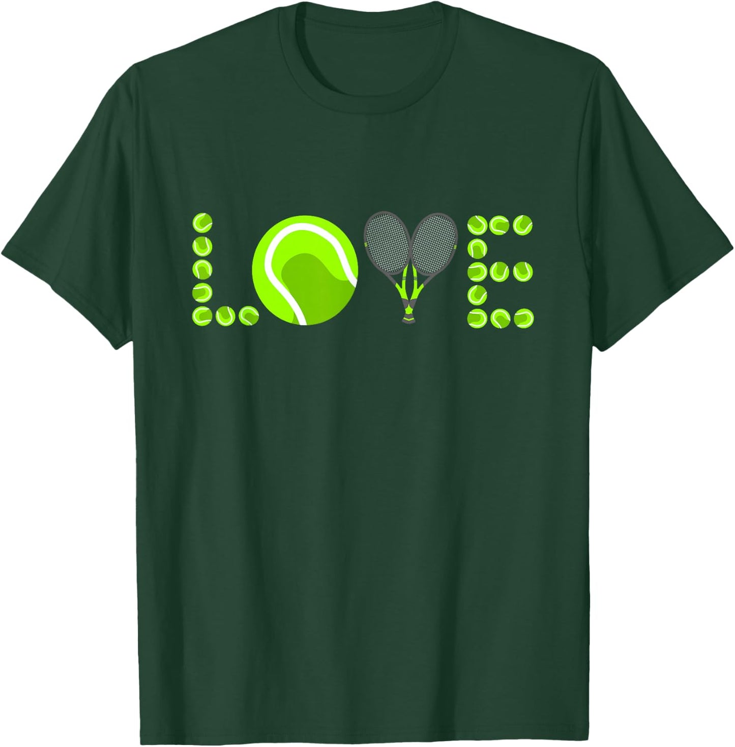 Tennis Graphic Green Player Racket Pattern Love Logo Ball T-Shirt - T-Shirt | Forest