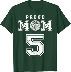 Custom Proud Basketball Mom Number 5 Personalized T-Shirt - T-Shirt | Forest