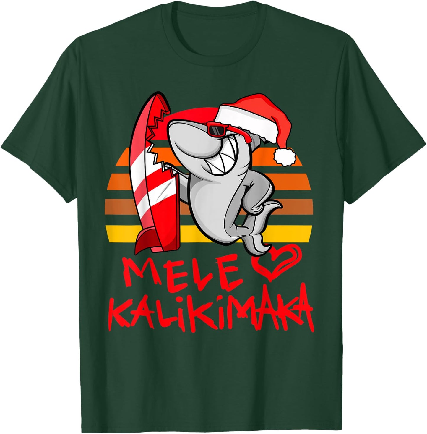 Mele Kalikimaka Christmas Shark Retro Sunset T-Shirt - T-Shirt | Forest