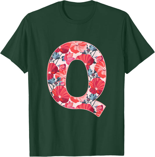 Letter Q Alphabet First Name Consonant Flower Garden Gift T-Shirt - T-Shirt | Forest