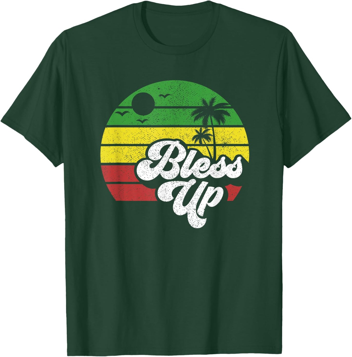 Bless Up Jamaica Rasta Roots Rock Reggae Jamaican Retro Gift T-Shirt - T-Shirt | Forest